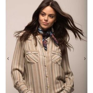 Jachs Girlfriend embroidered Striped Western Shirt Small brown